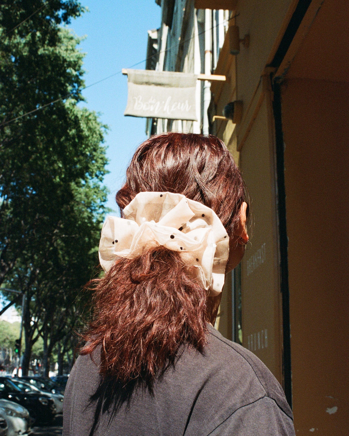 Organza rose à pois